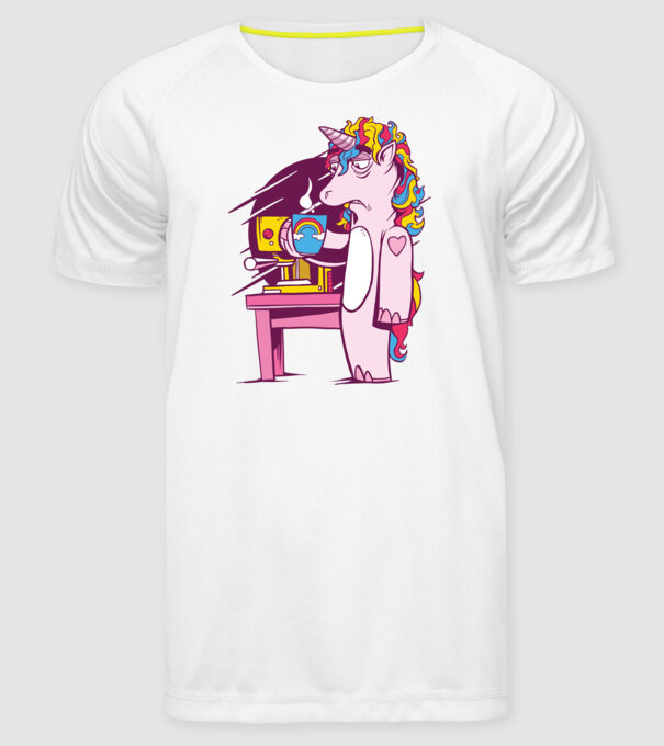 Unicorn Cafea model alb pe tricou