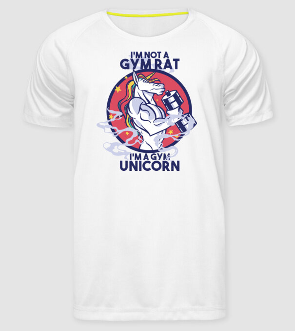 Unicorn antrenament cu haltere model alb pe tricou