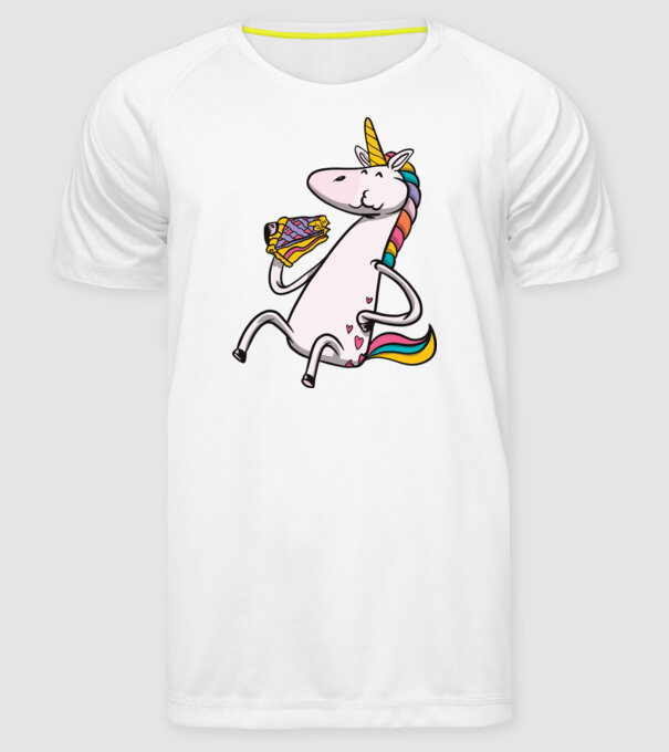 Unicorn cu prăjitură model alb pe tricou