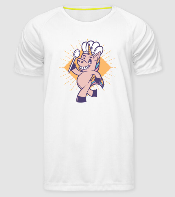 Unicorn Bucătar model alb pe tricou
