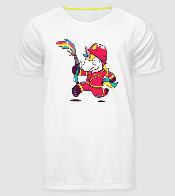 Pompier Unicorn model alb pe tricou