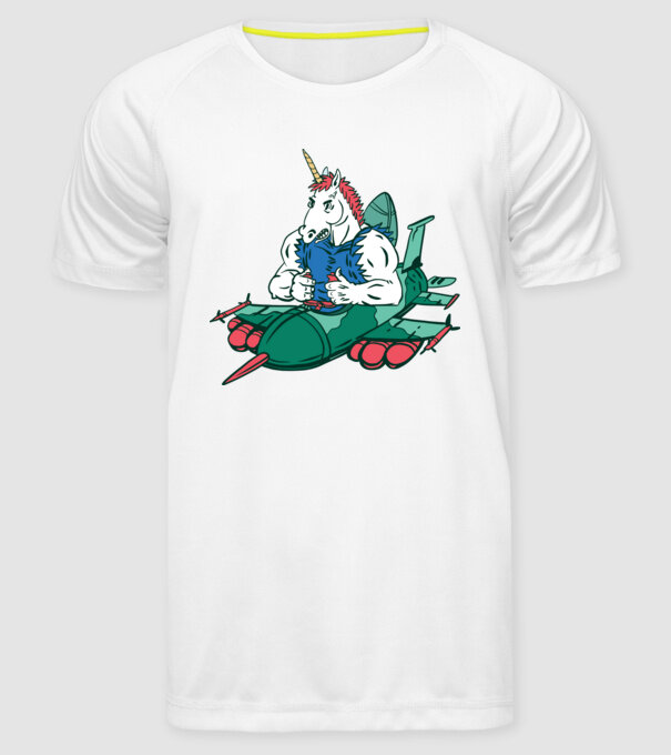 Unicorn Avion de vânătoare model alb pe tricou
