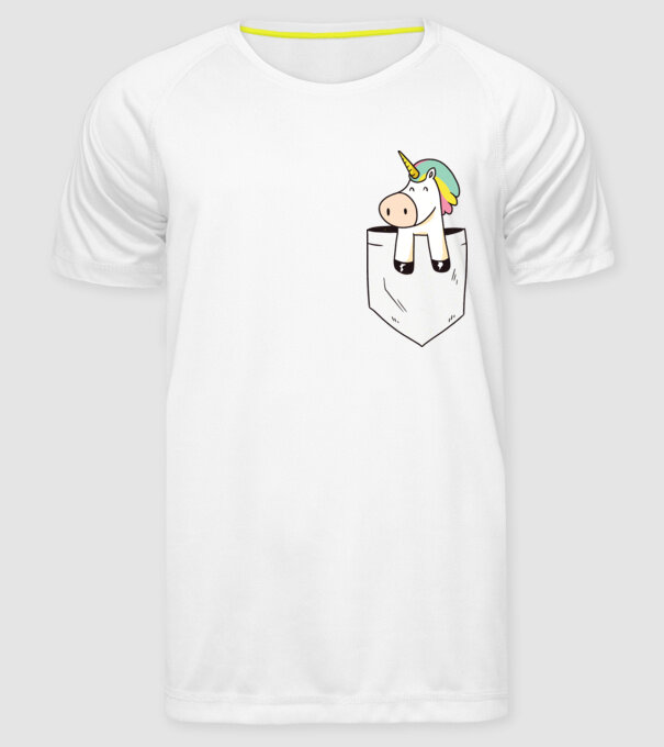 Unicorn Buzunar model alb pe tricou