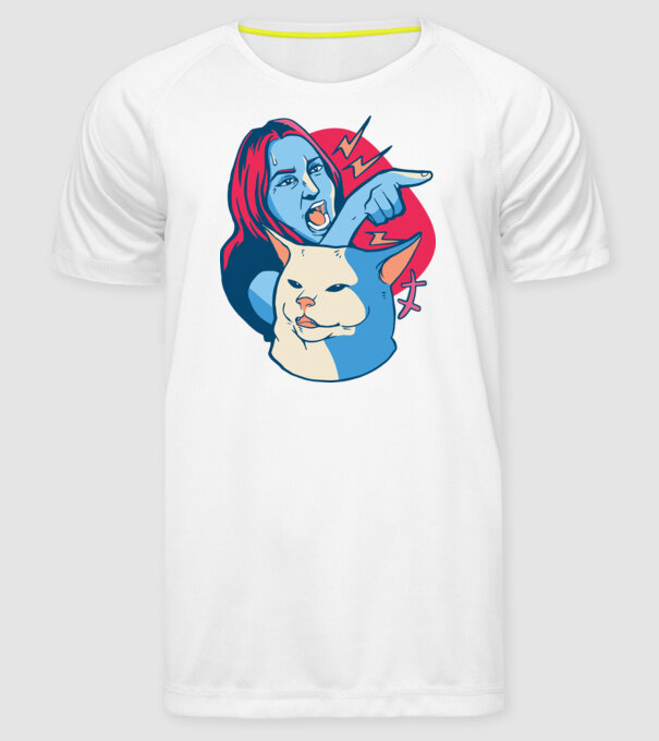 Meme pisică urlătoare model alb pe tricou