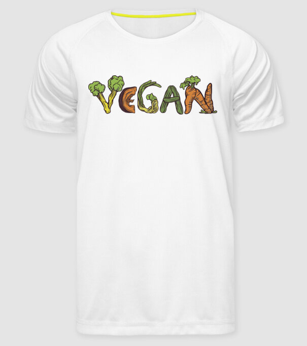 Inscripție legume vegan model alb pe tricou