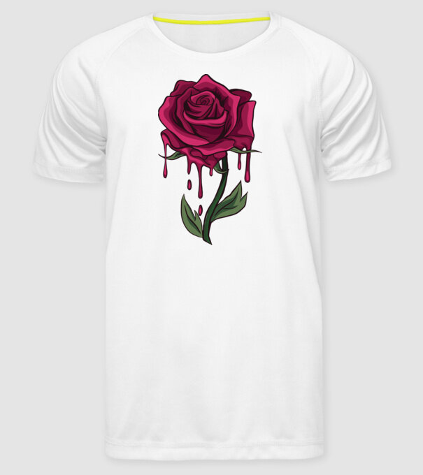 Trandafir sângerând model alb pe tricou