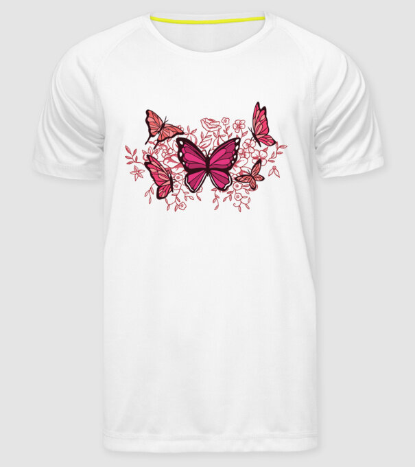 Fluturi cu flori model alb pe tricou