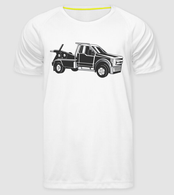 Mașină de remorcare model alb pe tricou