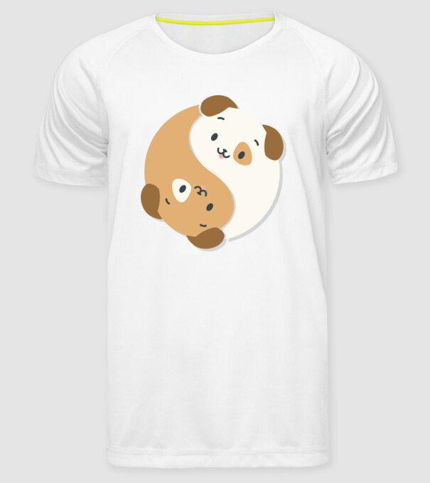 Câini Yin Yang model alb pe tricou
