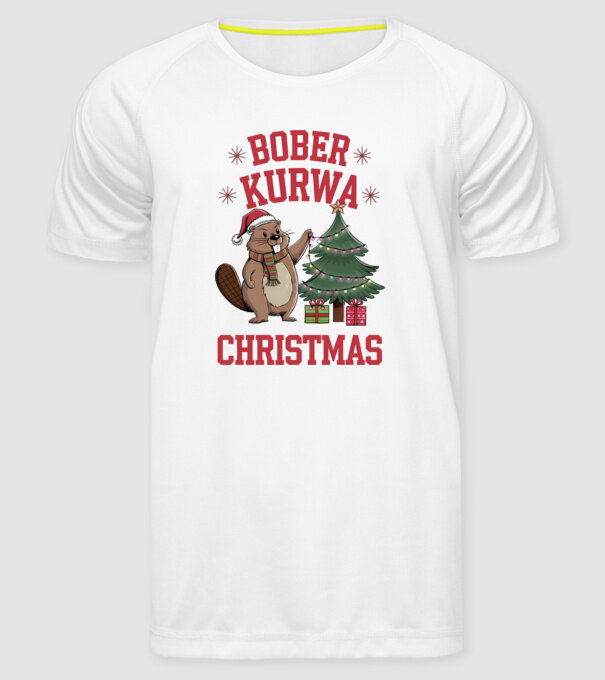 Bober Kurwa Christmas 3 model alb pe tricou