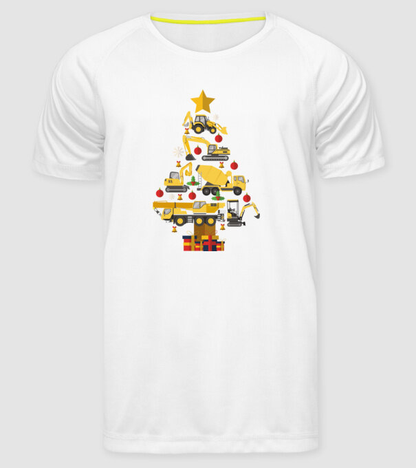 Construcția vehiculului pom de Crăciun model alb pe tricou
