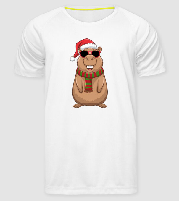 Crăciunul capybara model alb pe tricou