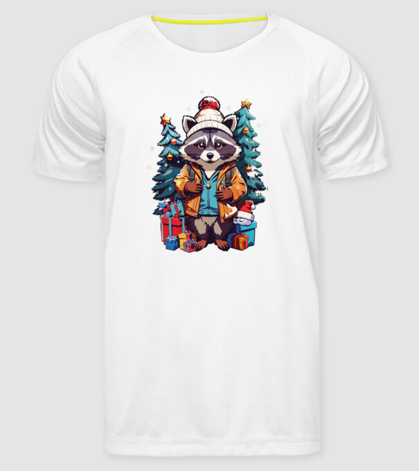 Crăciunul ratonilor model alb pe tricou