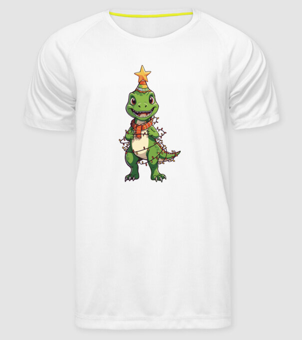 dinozaur pom de Crăciun model alb pe tricou