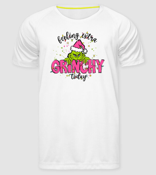 Feeling extra Grinchy today model alb pe tricou