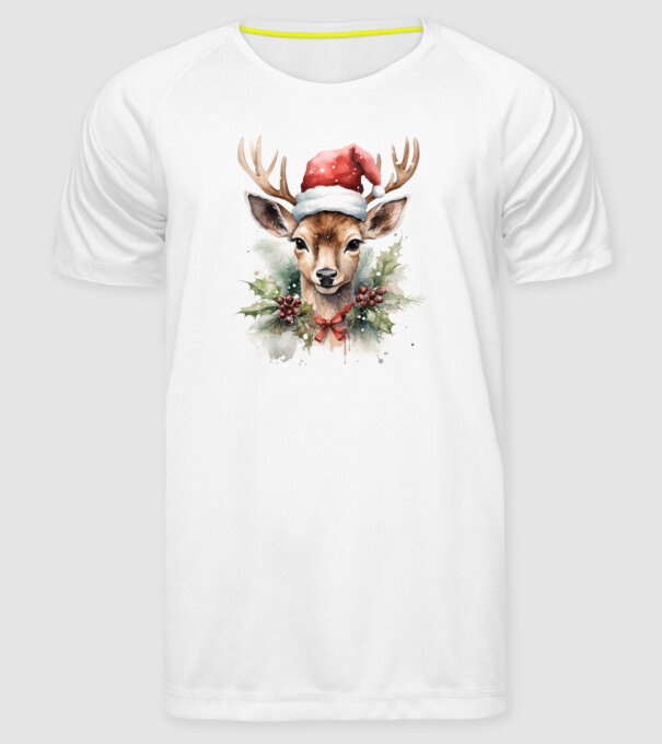 Festive Reindeer model alb pe tricou