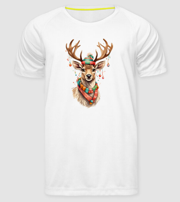 Festive Reindeer model alb pe tricou