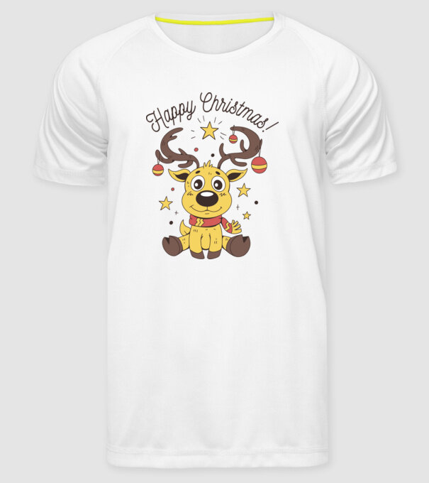 Happy Christmas Reindeer Alb model alb pe tricou