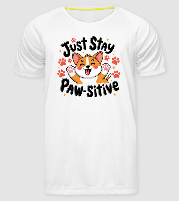 Just Stay Paw-sitive Alb model alb pe tricou