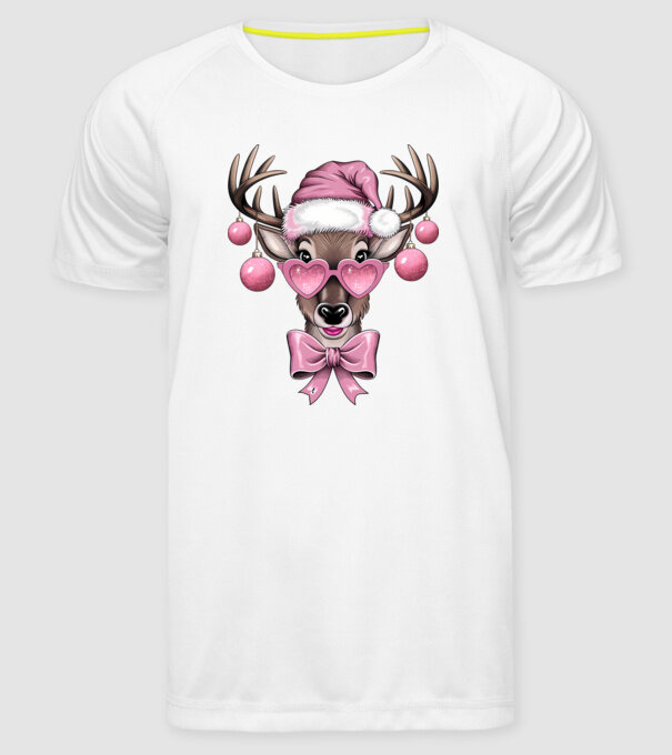 Pink Xmas Reindeer model alb pe tricou