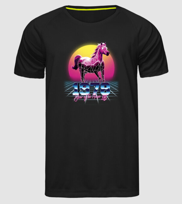 1978 Year of the Horse model negru pe tricou