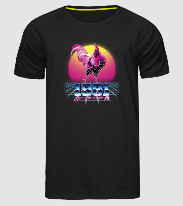 1981 Year of the Rooster model negru pe tricou