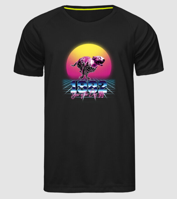 1982 Year of the Dog model negru pe tricou