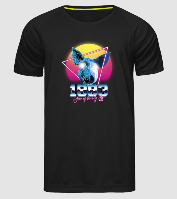 1983 Year of the Pig model negru pe tricou