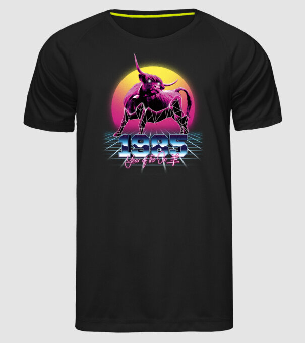 1985 Year of the Ox model negru pe tricou