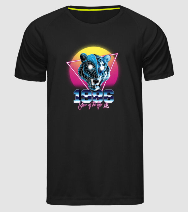 1986 Year of the Tiger model negru pe tricou
