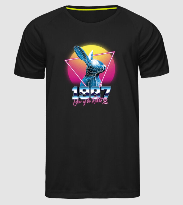 1987 Year of the Rabbit model negru pe tricou