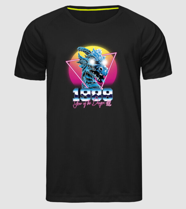 1988 Year of the Dragon model negru pe tricou