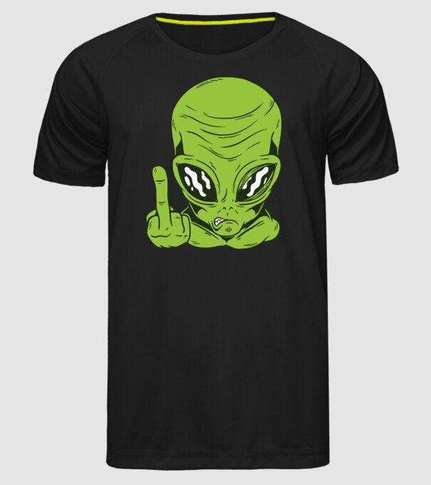 Alien arată degetul model negru pe tricou