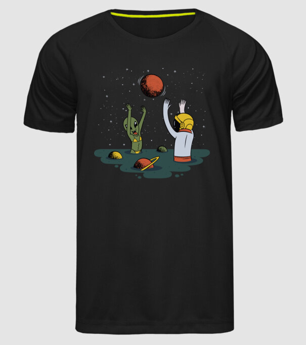 Alien și astronaut joc model negru pe tricou