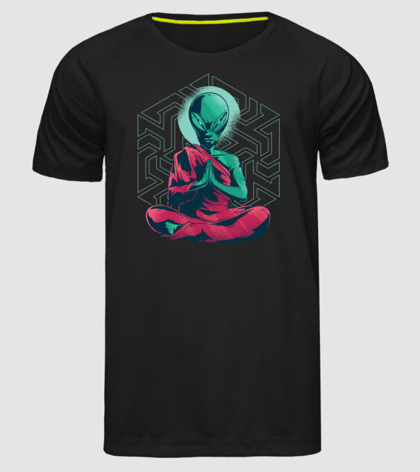 Meditație Alien model negru pe tricou