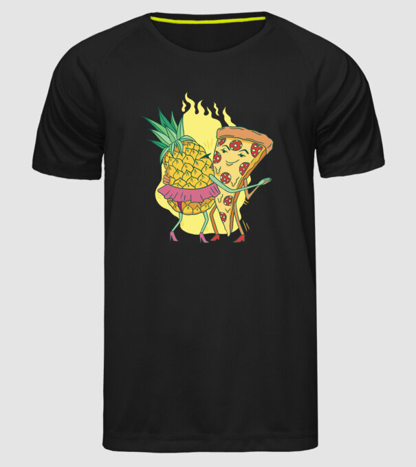 Pizza cu ananas Dragoste model negru pe tricou