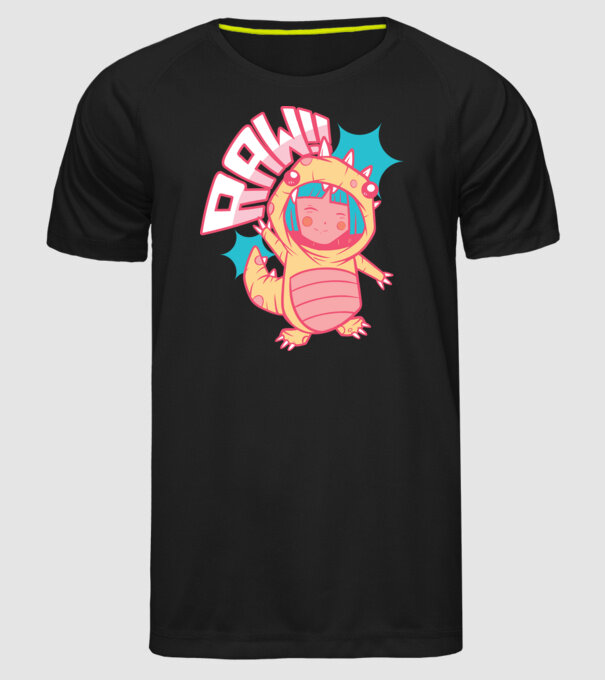 Anime dinozaur model negru pe tricou