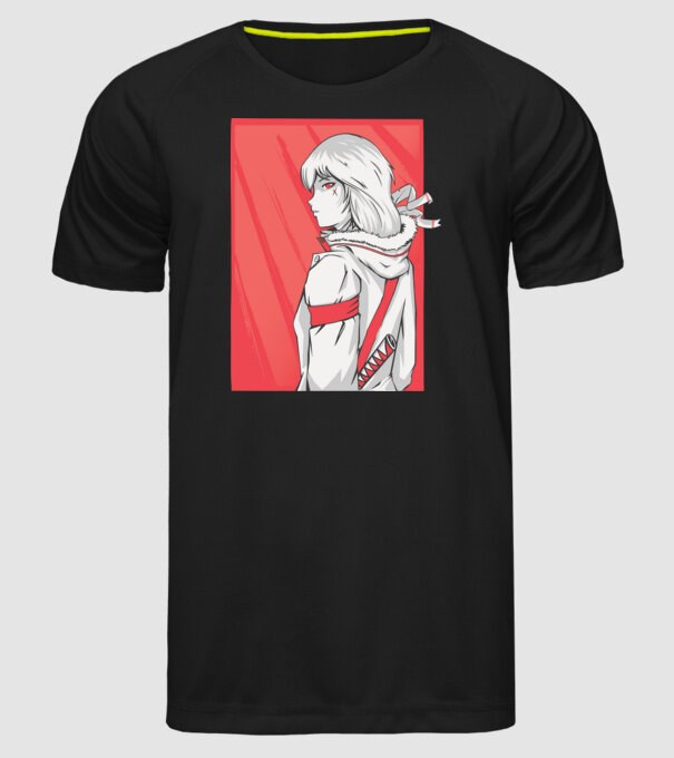 Anime fată Războinic model negru pe tricou