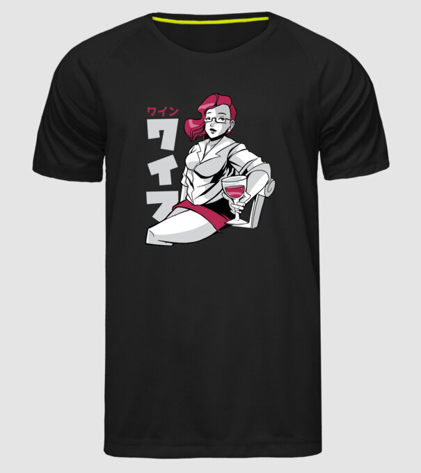 Anime fată cu vin model negru pe tricou