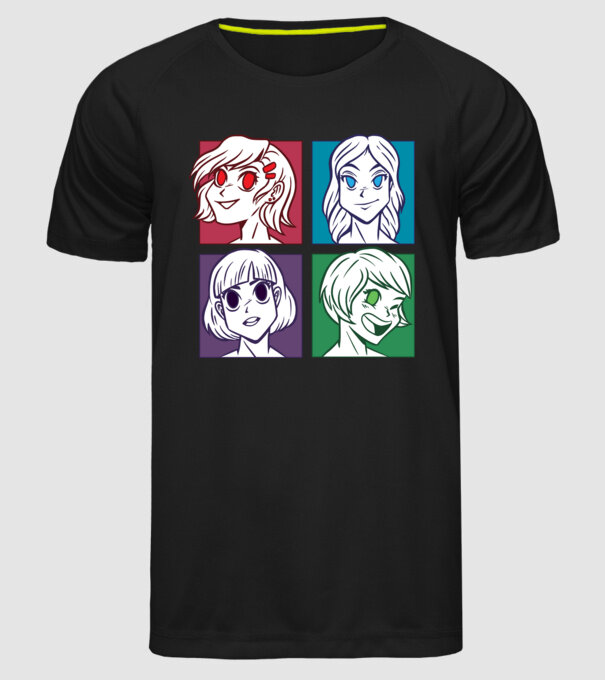 Fețe Anime fată Pop Art model negru pe tricou