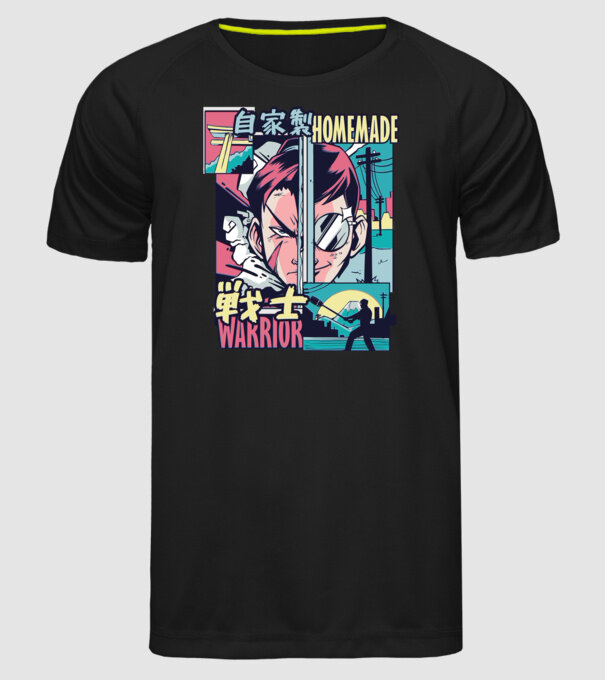 Anime Vaporwave Home Made Warrior model negru pe tricou