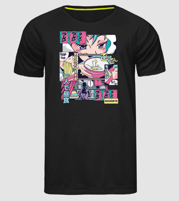 Anime Vaporwave Ramen model negru pe tricou