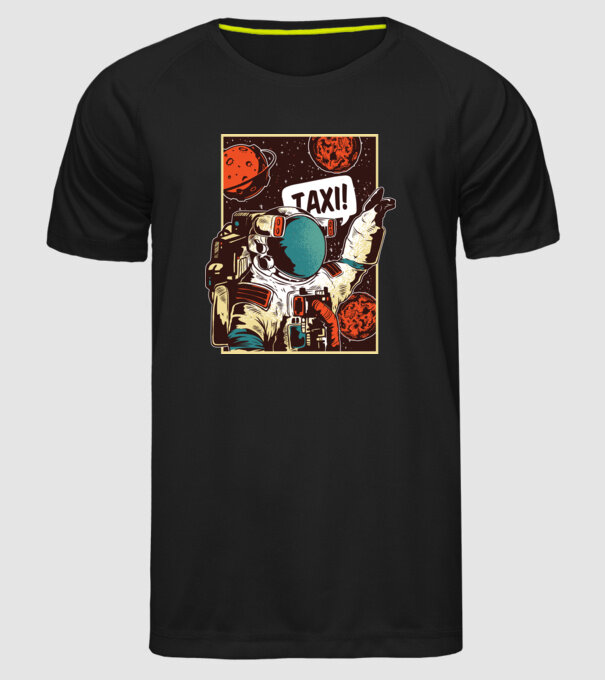 Astronaut Taxi model negru pe tricou
