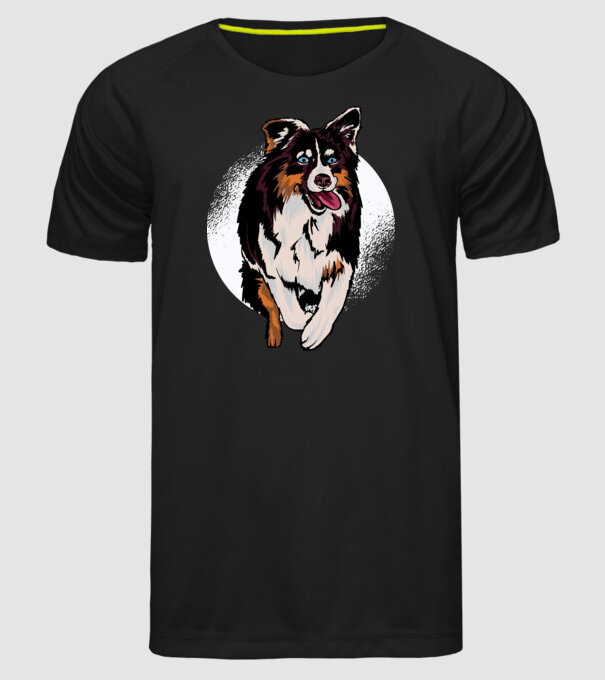 Câine ciobănesc Australian model negru pe tricou