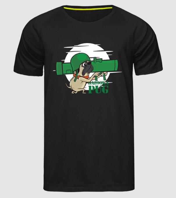 Mops Bazooka model negru pe tricou