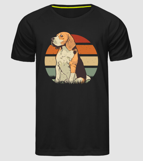 Beagle Retro Sunset model negru pe tricou