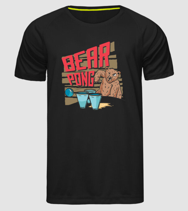 Bear Pong model negru pe tricou