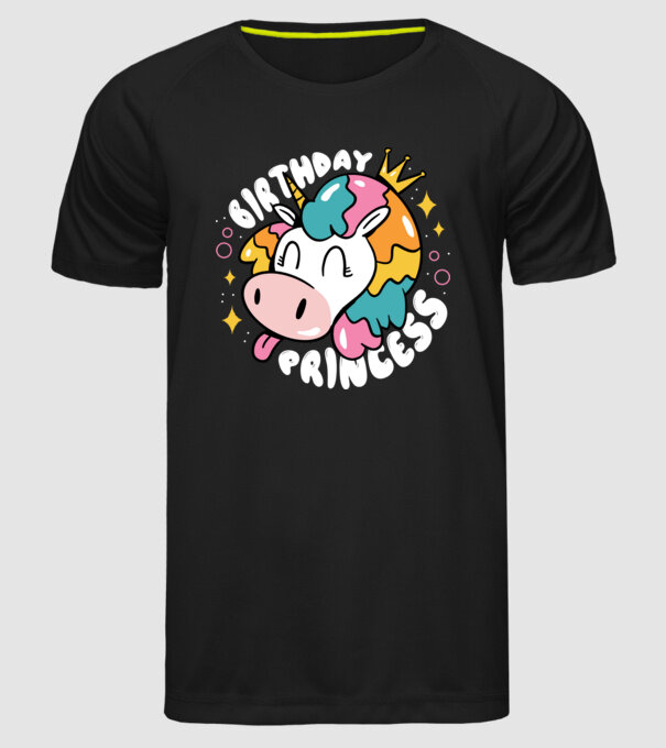 Birthday Princess Unicorn model negru pe tricou
