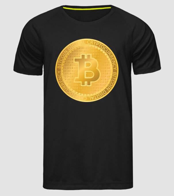 Monedă de aur Bitcoin model negru pe tricou