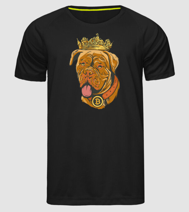 Câine Bitcoin model negru pe tricou